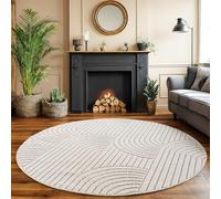 SIMPEX Tapis Salon Rond 120 cm Crème Design Bohème Bou oucles Style Résistant Facile à Nettoyer Chambre