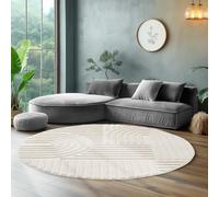 Tapis rond - SIMPEX - Style scandinave - Motifs 3D - Doux et moelleux - Couleur crème