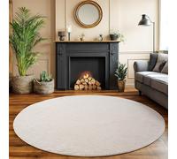 SIMPEX Tapis Rond 120 cm Crème Uni Bouclé Boucles Style Scandinave Moderne Doux Résistant Facile à Nettoyer pour Salon Salle à Manger Chambre