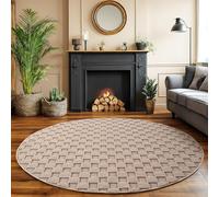 SIMPEX Tapis Rond 160 cm Beige Design à Carreaux Bou oucles Style Scandinave Moderne Doux Résistant Facile à Nettoyer Grand Tapis pour Salon Salle à Manger Chambre