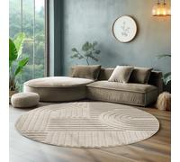 SIMPEX Tapis Rond à Poils Longs pour Salon,Tapis de Chambre à Coucher, Beige, Coureur de Couloir, Tapis Style scandinave et bohème avec Design 3D, Doux et Moelleux.Taille: 160 x 160 cm, Couleur:Beige