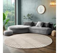 SIMPEX Tapis Rond 160 cm Crème à Poils Longs Design Scandi Boho Effet Relief Shaggy Doux Moelleux Robuste Facile à Nettoyer Moderne pour Chambre à Coucher