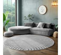 SIMPEX Tapis Rond 160 cm Gris à Poils Longs Design Scandi Boho Effet Relief Shaggy Doux Moelleux Robuste Facile à Nettoyer Moderne pour Chambre à Coucher