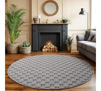 SIMPEX Tapis Rond 160 cm Gris Design à Carreaux Bou oucles Style Scandinave Moderne Doux Résistant Facile à Nettoyer Grand Tapis pour Salon Salle à Manger Chambre