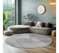 SIMPEX Tapis Rond 160 cm Gris, Shaggy Poils Longs, Doux, Tapis Décoratif Salon Style Scandinave Boho, Entretien Facile, Dos en Jute