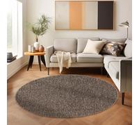 SIMPEX Tapis Rond 160 cm Marron, Bouclé Uni à Poils Courts pour Salon ou Salle à Manger, Moderne et Doux