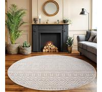 SIMPEX Tapis Rond 200 cm Crème Design Vintage Bou oucles Style Scandinave Moderne Doux Résistant Facile à Nettoyer Grand Tapis pour Salon Salle à Manger Chambre