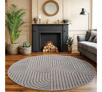 SIMPEX Tapis Rond 200 cm Gris Design Bohème Bou oucles Style Scandinave Moderne Doux Résistant Facile à Nettoyer Grand Tapis pour Salon Salle à Manger Chambre