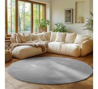 SIMPEX Tapis Rond Argent 120 cm Tapis à Poils Courts Lavable, Rond, Antidérapant et Doux, Design Monochrome Moderne pour Salon, Chambre, Cuisine et Chambre d'enfant