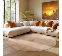 SIMPEX Tapis Rond Beige 160 cm Tapis à Poils Courts Lavable, Rond, Doucement Antidérapant et Design Monochrome Moderne pour Salon, Chambre, Cuisine et Chambre d'enfant