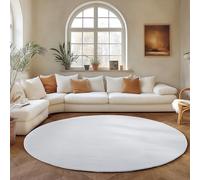 SIMPEX Tapis Rond Blanc 160 cm Tapis à Poils Courts Lavable, Rond, Antidérapant et Doux, Design Monochrome Moderne pour Salon, Chambre, Cuisine et Chambre d'enfant