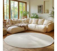 SIMPEX Tapis Rond Crème 80 cm Tapis à Poils Courts Lavable, Rond, Doucement Antidérapant et Design Monochrome Moderne pour Salon, Chambre, Cuisine et Chambre d'enfant