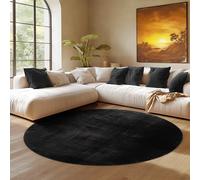 SIMPEX Tapis Rond Noir 120 cm Tapis à Poils Courts Lavable, Rond, Antidérapant et Doux, Design Monochrome Moderne pour Salon, Chambre, Cuisine et Chambre d'enfant