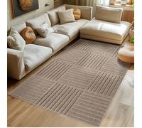 SIMPEX Tapis Salon 200x290 cm Beige à Poils Longs Design Scandi Boho à Carreaux Effet Relief Moderne pour Salle à Manger