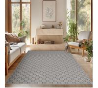 SIMPEX Tapis Salon 200x290 cm Gris Design à Carreaux Bou oucles Style Résistant Facile à Nettoyer Grand Tapis Chambre