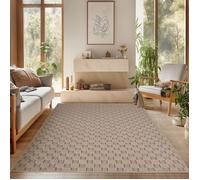 SIMPEX Tapis 240x340 cm Beige Design à Carreaux Bou oucles Style Scandinave Moderne Doux Résistant Facile à Nettoyer Tapis XL pour Salon Salle à Manger Chambre