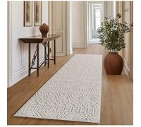 SIMPEX Tapis Couloir 80x250 cm Crème Design Vintage Bou oucles Style Scandinave Doux Résistant Facile à Nettoyer Tapis Moderne pour Entrée Couloir Chambre