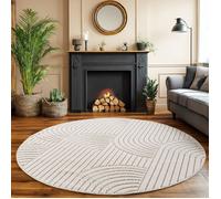 SIMPEX Tapis Salon Rond 160 cm Crème Design Bohème Bou oucles Style Résistant Facile à Nettoyer Grand Tapis Chambre