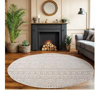 SIMPEX Tapis Salon Rond 160 cm Crème Design Vintage Bou oucles Style Résistant Facile à Nettoyer Grand Tapis Chambre