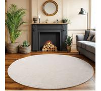 SIMPEX Tapis Salon Rond 160 cm Crème Uni Bou oucles Style Résistant Facile à Nettoyer Grand Tapis Chambre