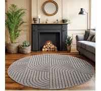 SIMPEX Tapis Salon Rond 160 cm Gris Design Bohème Bou oucles Style Résistant Facile à Nettoyer Grand Tapis Chambre