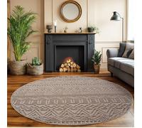 SIMPEX Tapis Salon Rond 200 cm Beige Design Vintage Bou oucles Style Résistant Facile à Nettoyer Grand Tapis Chambre