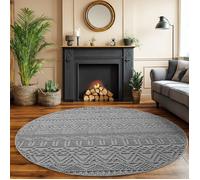 SIMPEX Tapis Salon Rond 200 cm Gris Design Vintage Bou oucles Style Résistant Facile à Nettoyer Grand Tapis Chambre