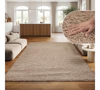 SIMPEX Tapis Shaggy Beige à Poils Longs 300x400 cm XXL Moderne uni pour très Grands espaces Confort Maximal Style élégant et Ambiance chaleureuse