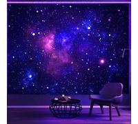 Simpkeely Tapisserie Galaxie à Lumière Noire, Espace Bleu avec Ciel Étoilé Nocturne, Tenture Esthétique Violette Lumineuse Réactive aux UV pour Chambre - 150 x 200 cm