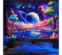 Simpkeely Tapisserie Galaxie Planète Blacklight - Réactive aux UV, Paysage Spatial Montagnes Cristaux Étoiles, Murale Lumineuse dans le Noir Cosmique Nature pour Chambre & Salon - 180 x 230cm