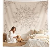 Simpkeely Tapisserie murale Mandala floral, décor mural bohème avec fleurs esthétiques, art imprimé boho en médaillon pour chambre, salon - 130 x 150 cm