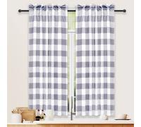 Simple Deluxe Rideaux Courts à Carreaux de Buffle pour Cuisine, Petite fenêtre Vichy pour café, Salle de Bain, Cuisine, Rideaux avec Passe-Tringle, 66 cm de Large x 114,3 cm de Long, Blanc et Gris