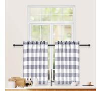 Simple Deluxe Rideaux Courts à Carreaux pour Cuisine, Petite fenêtre Vichy pour café, Salle de Bain, Cuisine, 66 x 61 cm (l x L), Blanc et Gris