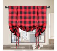 Simple Deluxe Rideaux occultants à Nouer réglables pour fenêtres de Cuisine, Rideaux occultants à Isolation Thermique de Style Rustique, 106,7 cm de Large x 160 cm de Long, Noir et Rouge