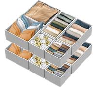 Simple Houseware Lot de 12 boîtes de rangement pliables en tissu pour placard, commode, tiroir, paniers pour sous-vêtements, soutien-gorge, gris