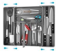 Simple Houseware Organisateur de Couverts de tiroir de Cuisine Extensible, Gris