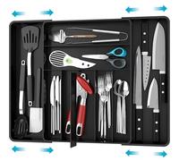 Simple Houseware Organisateur de Couverts de tiroir de Cuisine Extensible, Noir