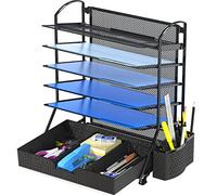 Simple Houseware Organiseur de Documents de Bureau à 6 Plateaux avec tiroir Coulissant pour Fournitures, Noir