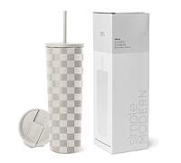 Simple Modern Mug Isotherme avec Paille et Couvercle | Gourde avec Paille Adulte, Bouteille d'Eau Réutilisable en Acier Inoxydable | Cadeaux pour Femmes et Hommes | Classic | 830ml | Checkmate