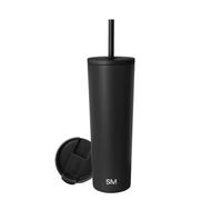 Simple Modern Verre Thermique avec Paille et Couvercle| Tasse à Café, Bouteille d'Eau Réutilisable en Acier Inoxydable | Cadeaux pour Femmes et Hommes | Classic Collection | 830ml | Midnight Black