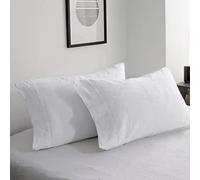 Simple&Opulence 100% taies d'oreiller en Lin lavé à la Pierre Lot de 2 avec Fil brodé de Taille Standard 50X75CM (Blanc)