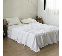 Simple&Opulence Drap plat brodé 100 % lin délavé Moderne King blanc