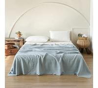 Simple&Opulence Drap plat en lin français avec bordure brodée - 100 % lin délavé - Taille Queen size (228,9 x 250,9 cm) - Ultra doux et respirant - 1 drap plat uniquement (bleu foncé)