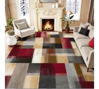 Simple Rétro Doux Tapis, 60 x 110 cm Perd Pas Ses Poils Salon Tapis | Lavable Patchwork Bloc Couleur Rectangle Texture Rayure Imprimé Tapis, Antidérapant Poil Bas Multicolore Tapis pour Salon