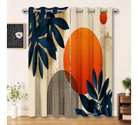 Simple Rideau Occultant 75 x 166 cm avec Oeillets, Plantes Feuilles Géométrie Cercles Lignes Imprimer Isolation Thermique Insonorisée Beige Fenêtre Rideaux pour Chambre à Coucher Décor, 2 Panneaux