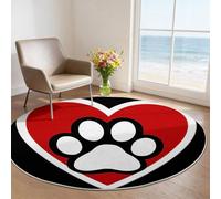 Simple Tapis Rond Enfant 100 cm, Cœur Empreintes de Pattes Style Autocollant Poils Courts Doux, Lavable en Machine & Antidérapant, Moquette Confortable pour Salon Salle à Manger Chambre Chevet