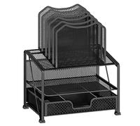 Simple Trending Organiseur de bureau en maille avec tiroir coulissant, double plateau avec 5 sections, étagère à dossiers, noir