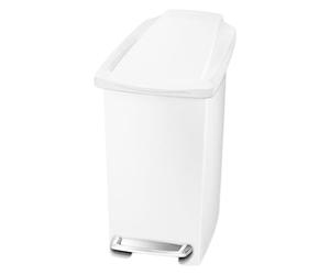 simplehuman CW1332 poubelle étroite à pédale, petite poubelle de salle de bain bureau chambre, plastique blanc, 10 litres