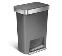 simplehuman CW1386CB poubelle rectangulaire à pédale, avec réserve à sacs, poubelle de cuisine, plastique gris, 45 litres