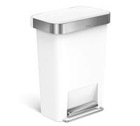 simplehuman CW1387CB poubelle rectangulaire à pédale, avec réserve à sacs, poubelle de cuisine, plastique blanc, 45 litres